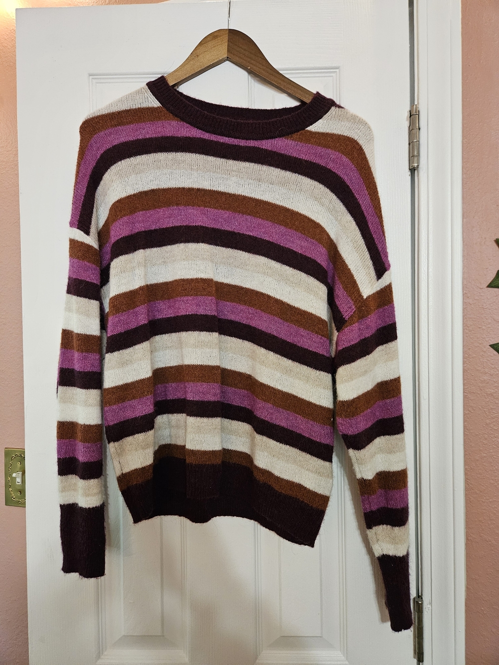 Gap Striped Crewneck Sweater in Cream, Pink & Brown